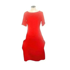 Holiday Red Y2K New York and Co. Long Pencil Dress Boat NeckCuffed 3/4 Sleeve